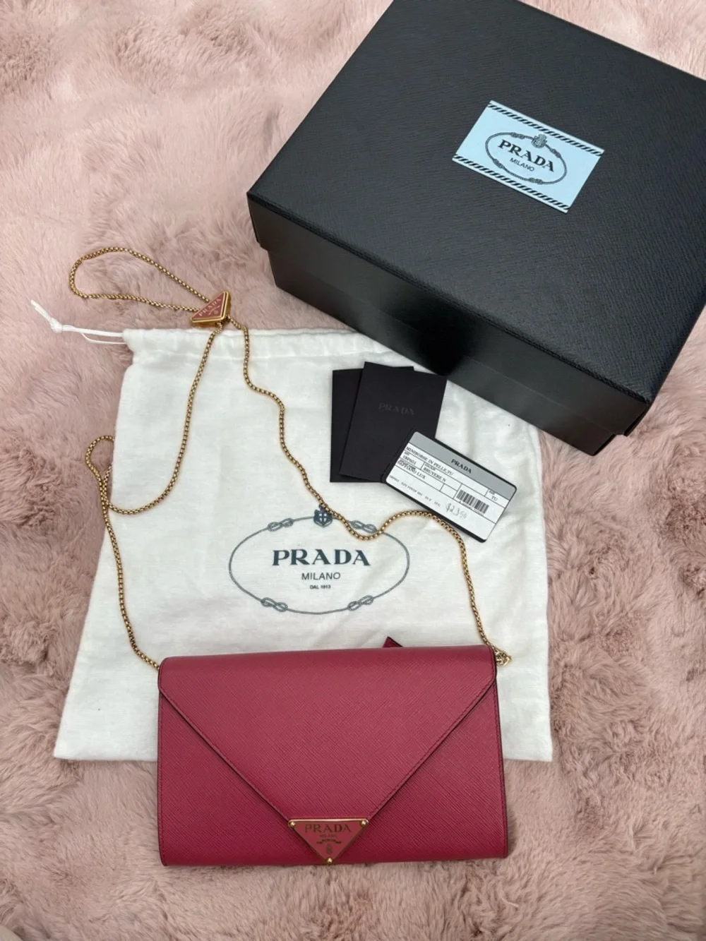 Prada mini Saffiano Leather Envelope Crossbody with Gold Chain - Picture 12 of 12